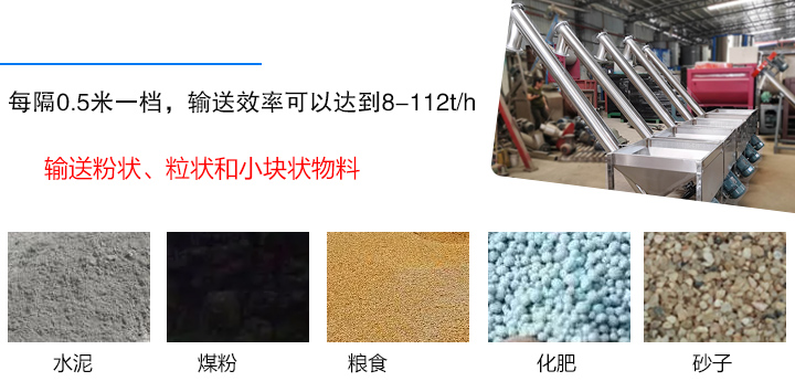 輸送粉狀、粒狀和小塊狀物料，如水泥、煤粉、糧食、化肥、灰渣、砂子等